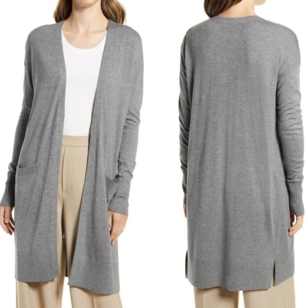Halogen long open cardigan sweater gray - XS